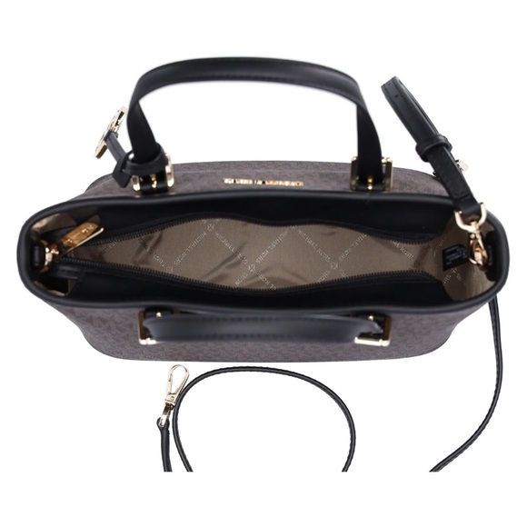 Michael Kors Jet Set XS Carryall Tote Crossbody Brown MK Logo Signature Black - Picture 7 of 11